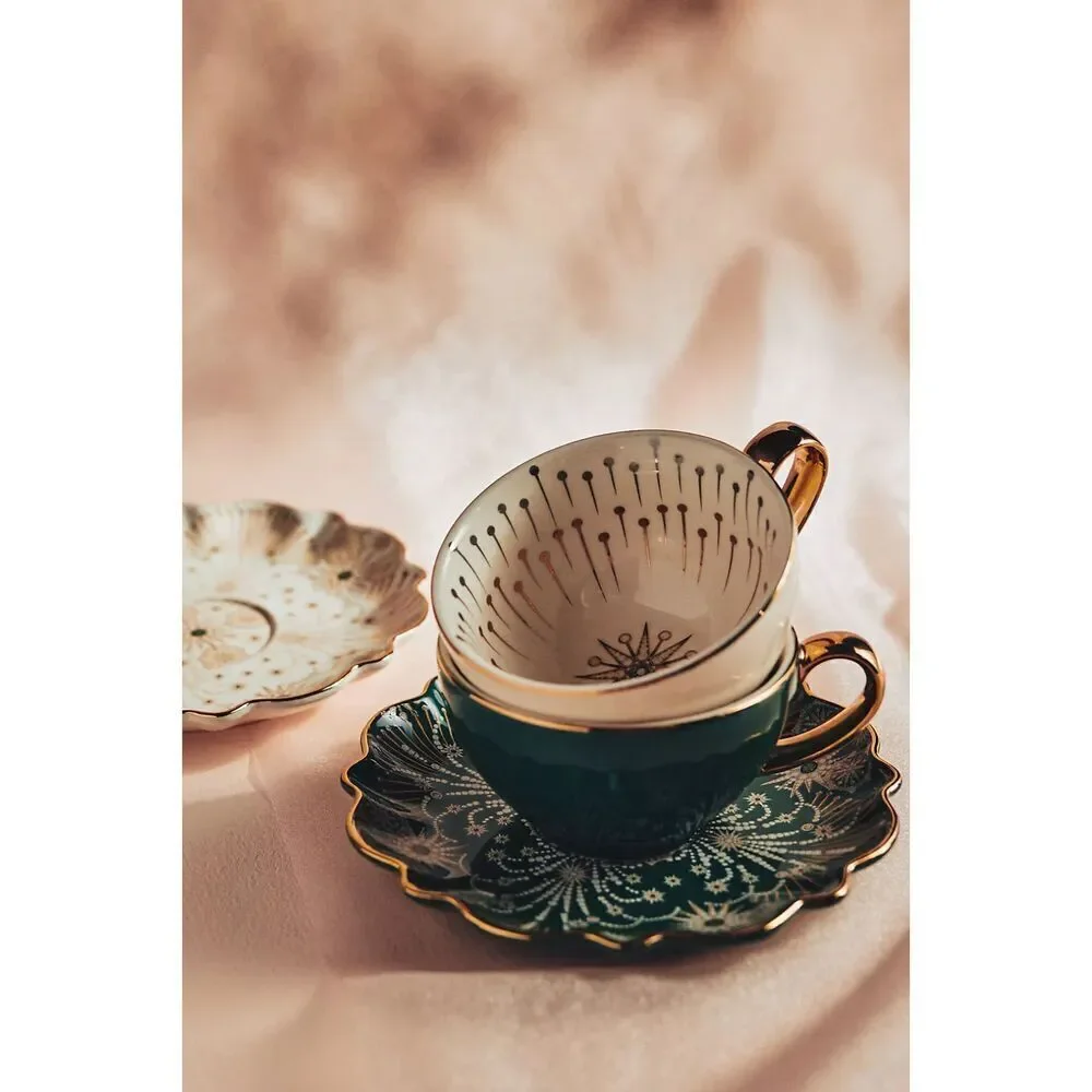 Anthropologie Catherine Martin Starry Night Teacup Saucer Celestial Art Deco NEW